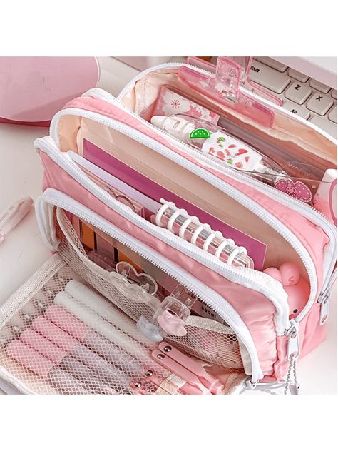 Pencil Cases For Girls, Large Pencil Case, Pencil Case Pouch, Compartment Organizer, Korean Stationery, Pencil Case Stationery, Desk Supplies, Cute Pens, Stationery Storage