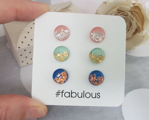 Diy Resin Stud Earrings, Diy Resin Earrings, Earrings Card, Colorful Stud Earrings, Fake Gauge Earrings, 3 Earrings, Diy Earrings Polymer Clay, Resin Jewelry Diy, Gift Sets For Her