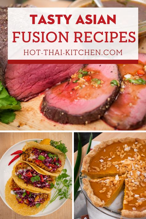 Enjoy these simple and easy Asian fusion recipes! Curry tacos, Tom Yum pizza, and drunken spaghetti, these are just a few mash ups between Thai and western dishes that will have you coming back for more. With full video tutorials you're guaranteed to be successful at creating these dishes at home! |how to make Asian fusion food |how to cook Asian fusion recipes for dinner | Authentic Asian food recipes for lunch and dinner| Asian inspiration Fusion Dinner Recipes, Fusion Cooking, Thai Fusion Food Idea, Fusion Food Recipes, Fusion Foods, Tawainese Food, Asian Plates, Asian Fusion Food, Asian Mexican Fusion Recipes