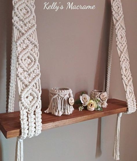 Wall Hanging Wooden Self, Macrame Bathroom Shelf, Macrame Wood Shelf, Macrame Wall Organizer, Crochet Hanging Shelf, Macrame Bathroom Decor, Macrame Shelf Hanging Shelves, Macrame Work Station, Macrame Shelf Tutorial