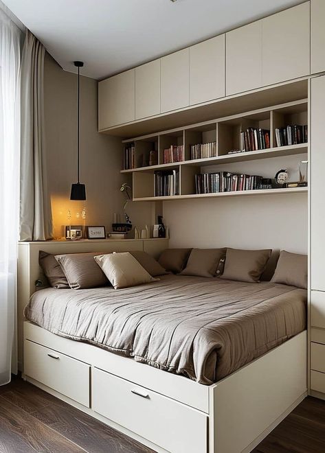 Top 8 Bedroom Storage Solutions for Small Spaces 12 Wall Storage Around Bed, Box Bedroom Ideas Space Saving, Double Bed Storage Ideas, Over Bed Storage Bedroom, Bed Solutions For Small Rooms, Maximize Storage In Small Bedroom, Small Bedroom With Storage Ideas, Box Bedroom Storage Ideas, Smart Storage Bedroom