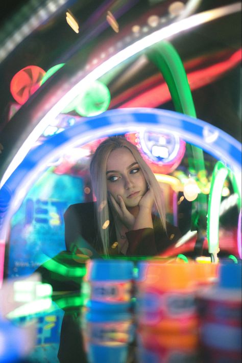 Arcade Photoshoot, Photo Editing Styles, Neon Photoshoot, Human Shadow, Photo Recreation, Fun Photoshoot, Pics Ideas, Graduation Photoshoot, Fashion Photography Poses