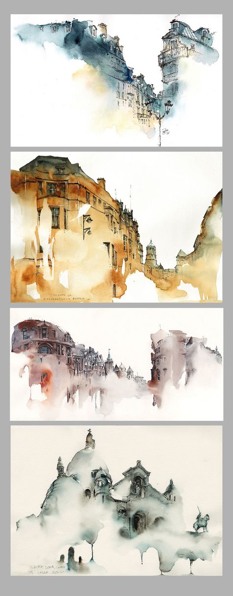 Sunga Park Art, Buildings Watercolor Paintings, Sunga Park Artist Page, Large Watercolour Painting, Architectural Watercolor Paintings, Urban Watercolor Paintings, Watercolor Urban Sketching, Watercolor Architecture Sketches, Pen And Ink Drawings With Watercolor