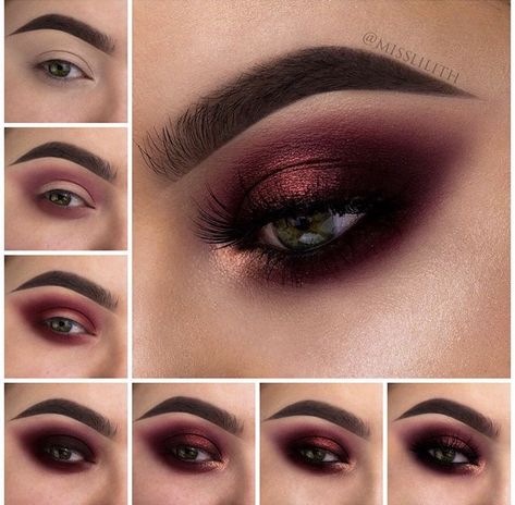 Red Eyeshadow Looks, Maquillage Goth, Witchy Makeup, Red Eyeshadow Look, Smokey Eye Makeup Steps, Wallpaper Makeup, Burgundy Eyeshadow, Makeup Wallpaper, Burgundy Makeup