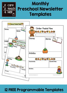 Preschool Newsletters - Free Printable Templates -2care2teach4kids.com Newsletter Ideas Templates, Daycare Newsletter Ideas, October Newsletter Template, Daycare Newsletter, Teacher Newsletter Template, Kindergarten Newsletter, Class Newsletter, Monthly Newsletter Template, Printable Letter Templates