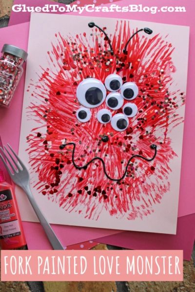 Easy Toddler Fall Activities, Monster Process Art Preschool, The Love Monster Craft, Fork Monster Painting, Monsters Love School Activities, Prek October Crafts, Red Art Projects For Preschoolers, Pre K Monster Activities, Crafts For The Color Red