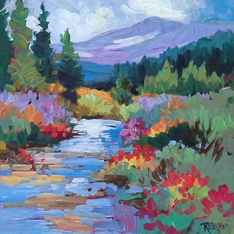 Laura Reilly, Painting Wildflowers, Colorful Landscape Paintings, Painting Landscapes, Colorado Landscape, Arte Indie, Painting Styles, Mountain Landscape Painting, Watercolor Landscapes