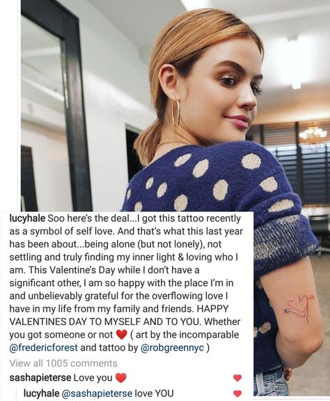 I actually love Lucy so much for being so open with us these days about things that are truly important 🌈✨ Pll Tattoo, Lucy Hale Tattoo, Tattoos Inspo, Love Lucy, Lucy Hale, Inner Light, I Love Lucy, Pretty Little Liars, Things That