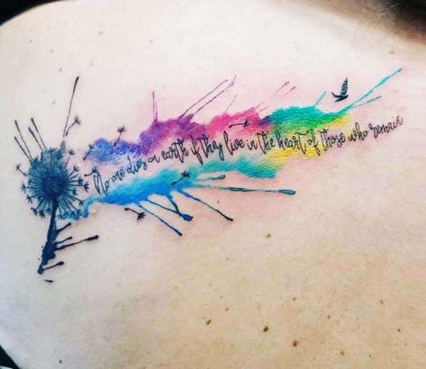 Watercolor tattoo style of Dandelion motive done by artist Ilaria Tattoo Art | Post 23371 | World Tattoo Gallery - Best place to Tattoo Arts Ilaria Tattoo, Tattoo Phrases, Dandelion Tattoo Quote, Watercolor Dandelion Tattoo, Watercolor Dandelion, Watercolor Tattoo Sleeve, Journey Tattoo, Small Watercolor Tattoo, Dandelion Tattoo Design