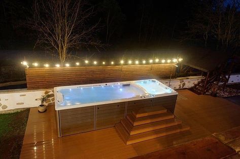 Swimming Pools Kendrick Lamar, Kendrick Lamar Swimming Pools, Swim Spa Deck, Swim Spa Landscaping, Spa Deck, Spa Landscaping, Luxury Pools Indoor, Endless Pools, Swimming Pool Pictures