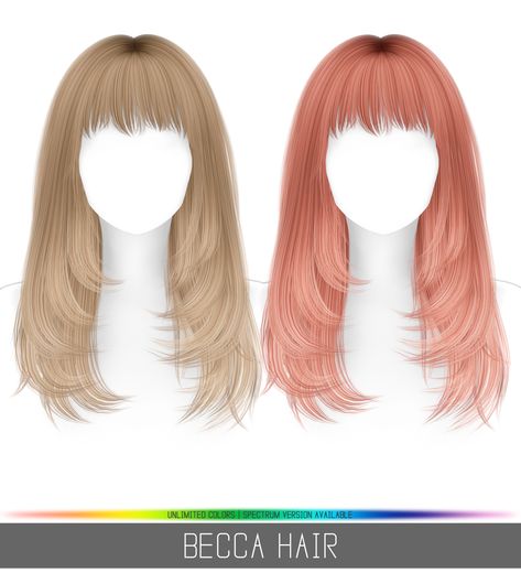 — simpliciaty-cc: BECCA HAIR 🍓 90’s inspired... Layered Hairstyle With Bangs, Hairstyle With Bangs, Gyaru Hair, Mod Hair, Sims 4 Cas Mods, Sims Packs, Y2k Hair, Pelo Sims, Sims 4 Children