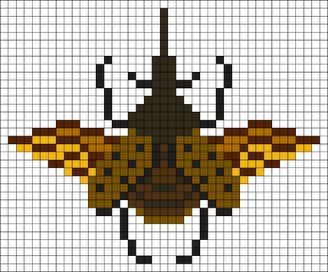 Beetle Pixel Pattern, Cross Stitch Patterns Free Grid, Beetle Perler Beads, Bead Tapestry Patterns, Pixel Art Insect, Bug Grid Pattern, Bug Pixel Art Grid, Insect Perler Bead Patterns, Perler Bead Patterns Grid