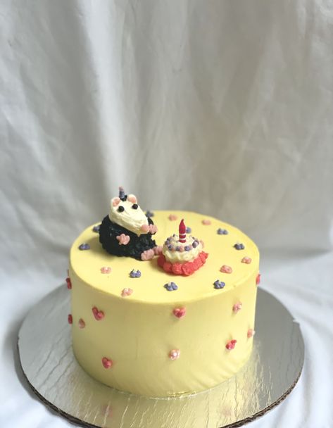 Rat Cakes Birthday, Cute Lemon Cake, Silly Birthday Cake, Possum Cake, Cute Birthday Cake Ideas, Cute Cat Cake, Capybara Cake, Cute Cake Ideas, Female Coat