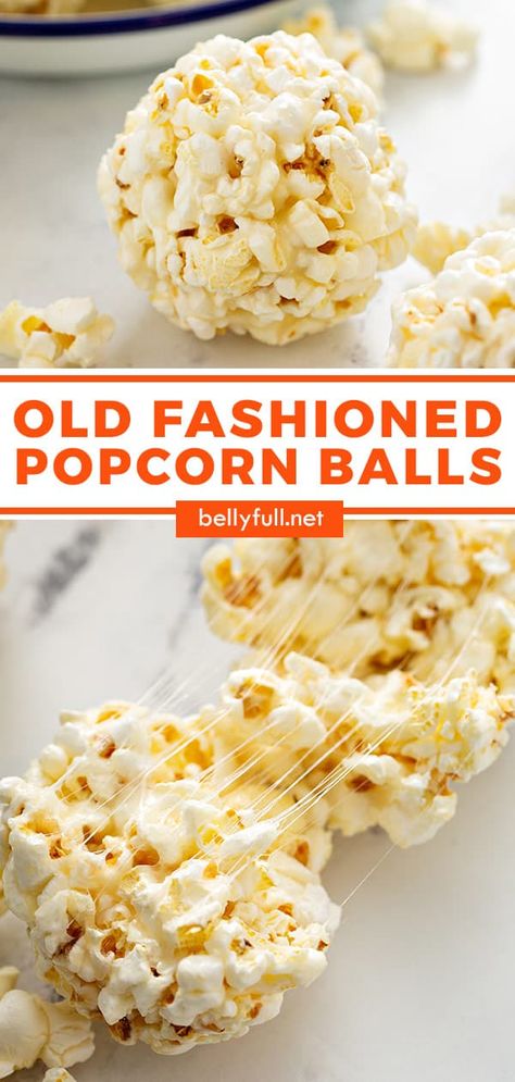 Old Fashioned Popcorn Balls from your childhood! This classic recipe is easy, sticky sweet, delicious, and timeless. Great for a party, holiday, or any occasion. Loved by kids and adults alike! Popcorn Balls Recipe Easy, Marshmallow Popcorn Balls, Make Marshmallows, Popcorn Balls Recipe, Popcorn Recipes Easy, Marshmallow Popcorn, Vintage Popcorn, Marshmallow Recipe, How To Make Marshmallows