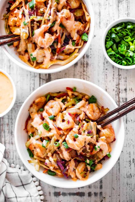 Spicy Slaw Bowls With Shrimp & Edamame, Low Carb Shrimp Bowl, Meal Prep Shrimp Bowls, Easy Keto Bowl Recipes, Egg Roll In A Bowl With Shrimp, Macro Shrimp Recipes, Shrimp Bowls With Spicy Mayo, High Protein Shrimp Bowl, Shrimp Egg Roll In A Bowl