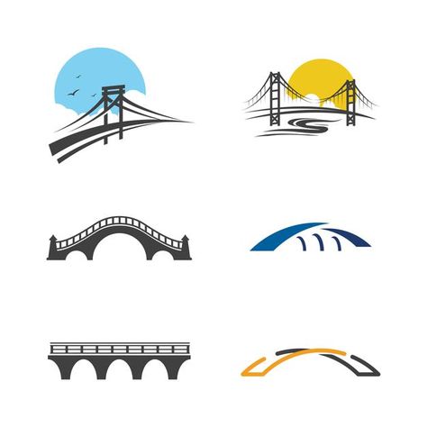 Bridge Logo Design Inspiration, Bridge Graphic Design, Bridge Vector Illustration, Bridge Logo Design, Civil Drawing, Bridge Vector, Bridge Illustration, Bridge Icon, Bridge Drawing