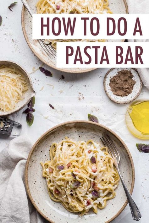 Clean Food Dinner Party Idea: How to Do a Pasta Bar Pasta Bar Ideas, Dinner Party Pasta, Pasta Bar Party, Italian Pasta Dinner, Christmas Pasta, Amazing Pasta, Make Your Own Pasta, Pasta Party, How To Make Spaghetti