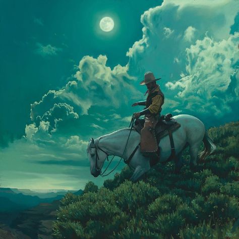 Mark Maggiori on Instagram: “A painting from many moons ago. I know many of you guys probably seeing this piece every day since it was a print last year. Tell me your…” Mark Maggiori, Western Artwork, Into The West, Western Landscape, Western Paintings, West Art, Cowboy Art, Southwest Art, Appaloosa