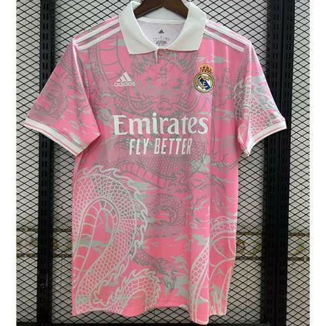 Pink Football Shirt, Madrid Outfits, Real Madrid Kit, Football Dress, Real Madrid Shirt, Pink Football, Football Jersey Shirt, Football Jersey Outfit, Sports Jersey Design