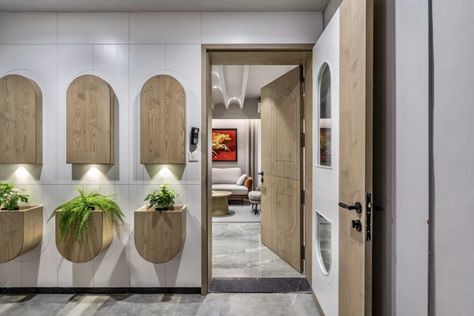 A Sophisticated and Contemporary Design that Seamlessly Integrates with Urban Lifestyle Entrance Designs For Home, Office Main Door Design, Apartment Flat Entrance Design, Indian Door Design, Entry Foyer Design, Vestibule Design, Entrance Design Ideas, Entrance Foyer Design, Entry Door Designs