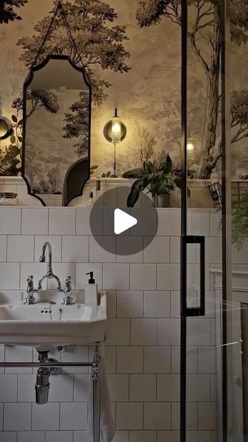 Graham & Brown on Instagram: "We only have one word, WOW! We are absolutely obsessed 🙌🏻

Our Grizedale Dusk mural has never looked better! Perfectly partnered with our Dorian Gray paint, we have serious bathroom envy from @locationhouseofbeau home 🤍" Graham Brown, Homeward Bound, Gray Paint, Graham & Brown, Dorian Gray, October 15, Vintage Bathroom, One Word, Amazing Bathrooms