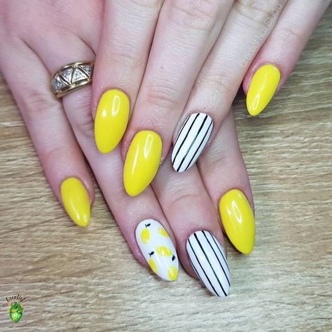 Pastel Yellow Nail Ideas, Yellow Nail Ideas, Rounded Nails, Fruit Nails, Engagement Nails, Yellow Nails Design, Yellow Nail, Lemon Twist, Gel Overlay