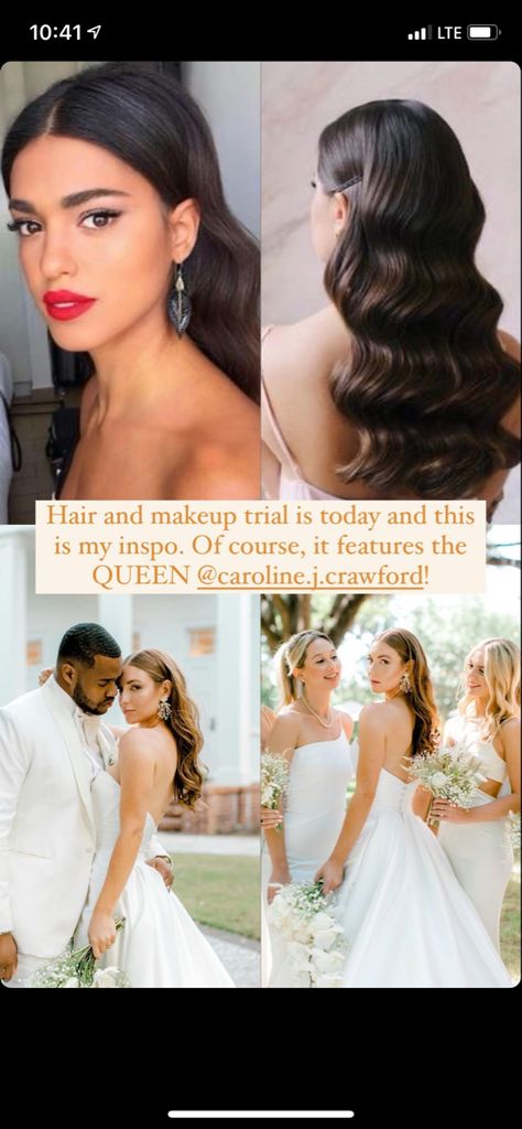 Wedding Hair Transition Up To Down, Hollywood Waves Hair Wedding, Long Soft Curls Wedding, Sophisticated Wedding Hair, Wedding Hairstyle Waves, Briadsmaid Hair Hairstyles Down, Classic Elegant Bridal Hair, Medium Hollywood Waves, Sleek Front With Soft Waves