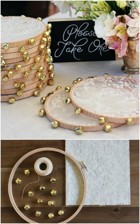 DIY Lace Tambourine Favors Diy Lace Tambourine, Music Lovers Wedding, Lace Diy Projects, Simple Wedding Favors, Handmade Wedding Gifts, Boho Embroidery, Diy Wedding Gifts, Boho Wedding Decorations, Diy Wedding Favors