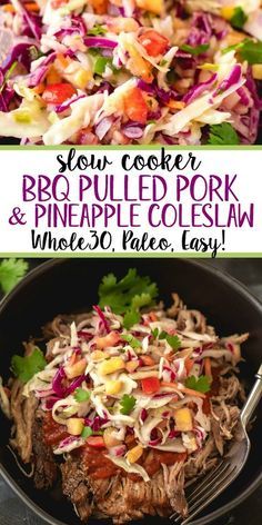 Pulled Pork With Pineapple, Rp Recipes, Migraine Food, Paleo Pulled Pork, Pork With Pineapple, Whole30 Slow Cooker, Paleo Slow Cooker Recipes, Comforting Casseroles, Pineapple Coleslaw