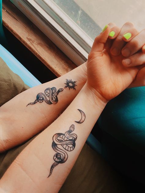 None Matching Couple Tattoos, Matching Tattoos For Women Friends, Matching Tattoos For Guys Best Friends, Good And Evil Matching Tattoos, Matching Back Tattoos For Best Friends, Simple Unique Couple Tattoos, Matching Neck Tattoos Best Friends, Couples Tatoos Aesthetic, Detailed Matching Tattoos