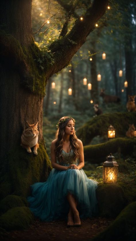 Lonely Girl in Enchanted Forest Forest Poses, Mythical Forest, Strength Card, Dreamy Forest, Fairytale Photoshoot, Quinceanera Photoshoot, Fairy Photoshoot, Fairytale Photography