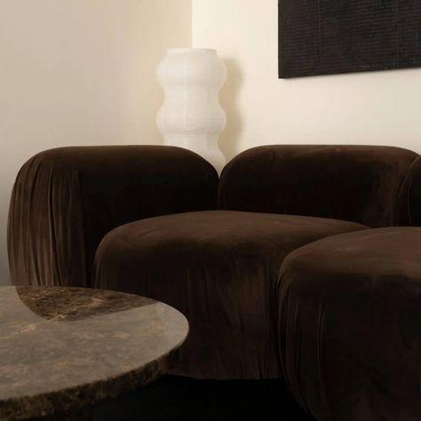 Modular sofa upholstered with the highest quality velvet. Contact us for custom upholstery. Chocolate Brown Couch, Chocolate Brown Sofa, Brown And Cream Living Room, Dark Brown Couch, Velour Sofa, Brown Lounge, Brown Sofa Living Room, Chocolate Sofa, Brown Couch Living Room