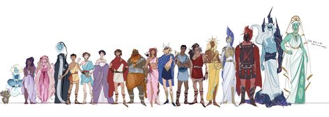 line up of all my character designs for EPIC bc I had some free time Polyphemus and Scylla aren't here for the same reason as Zeus, they're too big to fit in nicely. Greek Mythology Characters, Epic The Musical, Greek Mythology Humor, Greek Mythology Gods, Greek Gods And Goddesses, Greek And Roman Mythology, Greek Mythology Art, My Character, Musical Art