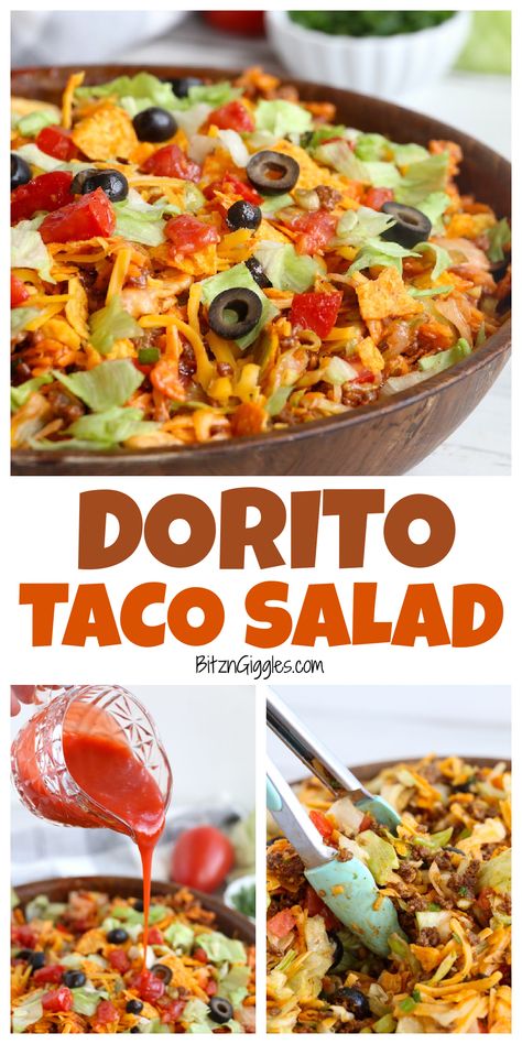 Taco Salad Catalina Dressing, Doritos Salad, Taco Salad Casserole, Dorito Taco Salad, Dorito Taco Salad Recipe, Layered Taco Salads, Dorito Taco, Easy Taco Salad Recipe, Taco Salad Doritos