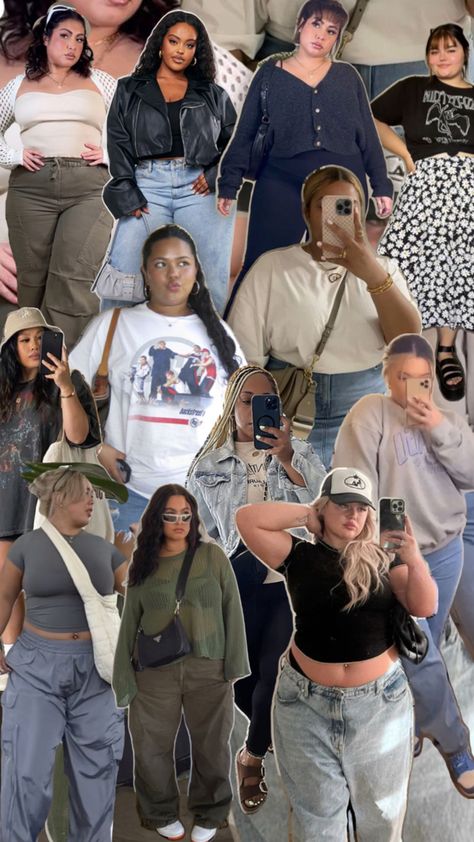 plus size outfit inspiration Streetwear Fashion Plus Size, Chubby Style, Streetwear Plus Size, Curvy Casual Outfits, Street Style Outfits Casual, 90’s Outfits, Plus Size Baddie Outfits, Post Partum Outfits, Shoes Outfit Fashion