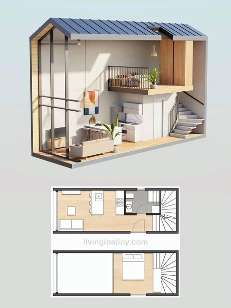 Loft House Design, Tiny House Loft, Tiny House Plan, Tiny House Inspiration, Small House Design Plans, Modern Tiny House, Loft House, Tiny House Interior, Tiny House Cabin