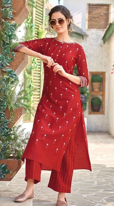 Latest 32 Indian Formal Wear For ladies For Office (2022) Red Kurti Design, Indian Formal Wear, Design Kurti, Silk Kurti Designs, Stylish Kurtis Design, New Kurti Designs, Simple Kurta Designs, Kurti Patterns, Designer Kurti Patterns