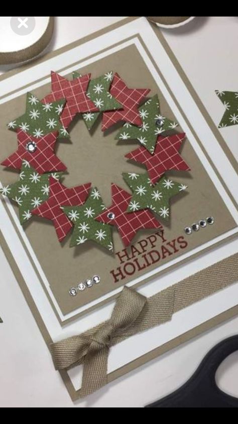 Christmas wreath Simple Christmas Cards, Christmas Card Inspiration, Homemade Christmas Cards, Stampin Up Christmas Cards, Christmas Card Crafts, Diy Christmas Cards, Christmas Cards To Make, Wreath Christmas, Winter Cards