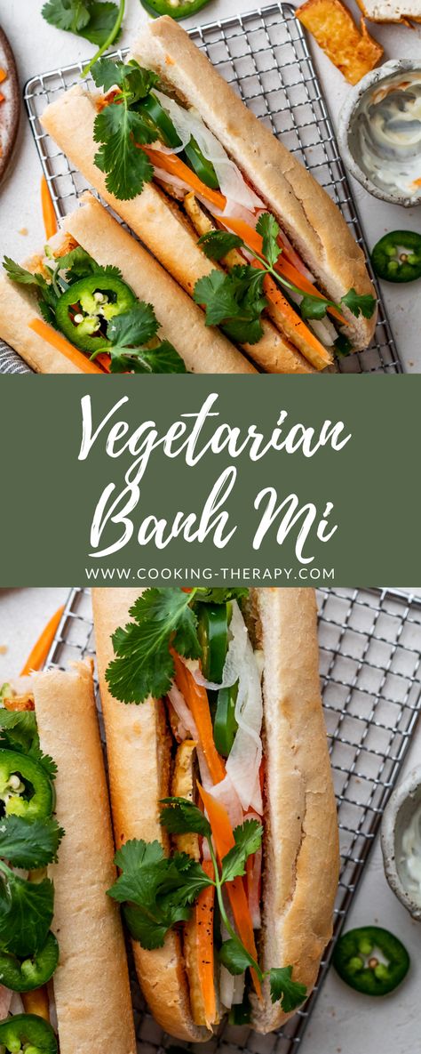 Vegetarian Tofu Banh Mi #vegetarian #dinnerrecipes #sandwiches #vietnamese Vietnamese Banh Mi Recipe, Vegetarian Bahn Mi Sandwich, Banh Mi Vegetarian, Vegan Banh Mi Sandwich, Vegetarian Banh Mi, Vegetarian Vietnamese Recipes, Vietnamese Vegetarian Recipes, Vegetarian Bahn Mi, Meatless Sandwiches