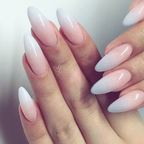 Almond Baby Boomer Nails, Soft Pink Nail Designs, French Ombre Nails Almond, Nails Ombre Almond, Baby Bloomer Nails, Long Almond Nail Designs, Ombré French Tip, White Almond Nails, Baby Boomers Nails