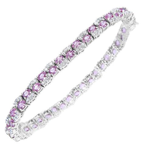 Pink Sapphire Diamond Gold Tennis Bracelet | From a unique collection of vintage modern bracelets at https://www.1stdibs.com/jewelry/bracelets/modern-bracelets/ Pink Diamonds, Sapphire Tennis Bracelet, Bracelets Pink, Gold Tennis Bracelet, Modern Bracelets, Gold Diamond Jewelry, Sterling Bracelets, Pretty Bracelets, Tennis Bracelet Diamond