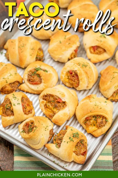 Taco Meat Roll Ups, Crescent Taco Roll, Cresent Taco Ring, Taco Cream Cheese Roll Ups, Taco Meat Crescent Rolls, Taco Roll Ups Crescent, Crescent Taco Ring, Turkey And Cheese Crescent Rolls, Meat Appetizers For Party