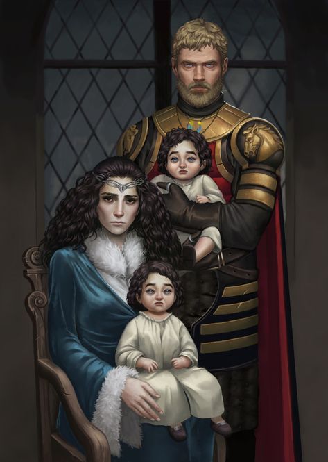 C: Avaryn and Danhar, Marijana Gluhović on ArtStation at https://www.artstation.com/artwork/rR9beE Family Portrait Drawing, Royal Family Portrait, Plate Armor, Family Story, House Family, Jaime Lannister, Game Of Thrones Art, Arya Stark, Arte Fantasy