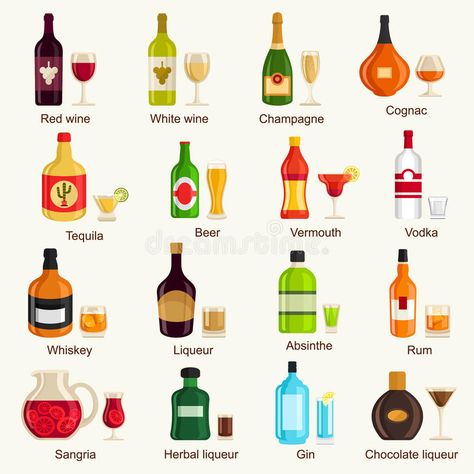 Alcohol drinks collection. Vector Illustration. , #Sponsored, #drinks, #Alcohol, #collection, #Illustration, #Vector #ad Different Types Of Alcohol, Types Of Alcoholic Drinks, Types Of Alcohol, Types Of Vodka, Alcohol Glasses, Iced Drinks Recipes, Party Drinks Alcohol, Bottle Drawing, Alcohol Packaging