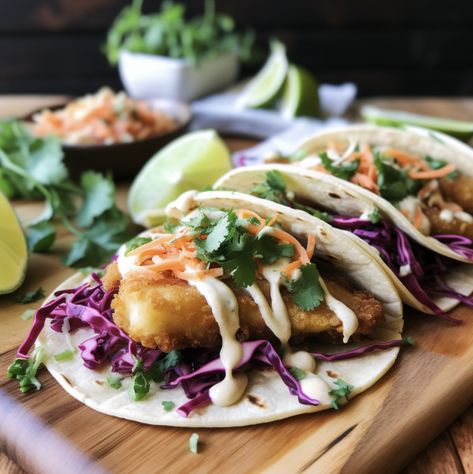 Beer Battered Fish Tacos Beer Battered Fish Tacos, Battered Fish Tacos, Poblano Sauce, Beer Battered Fish, Tempura Batter, Beer Battered, Taco Fillings, Fish Taco, Battered Fish