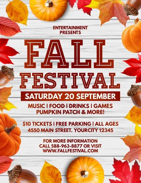 Fall Festival Flyer Template Free, Fall Festival Flyer, Autumn Template, Vendor Ideas, Fall Craft Fairs, Fall Carnival, Harvest Fest, Pumpkin Festival, Fall Festivals