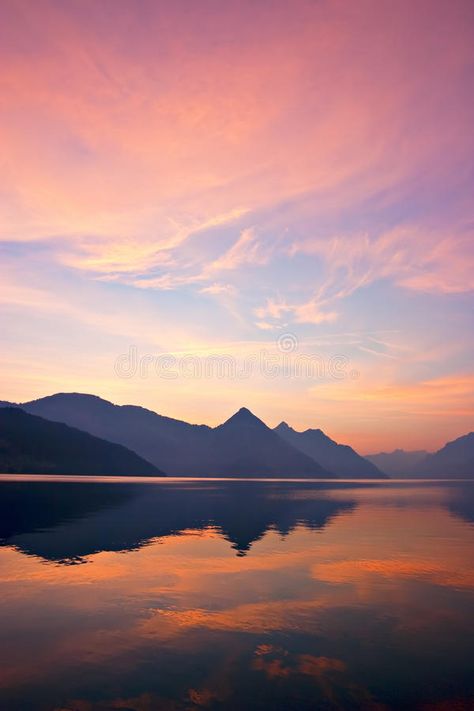 Mountain Sunrise. Beautiful sunrise over mountains, reflected on lake. Central S , #spon, #Beautiful, #sunrise, #Mountain, #Sunrise, #mountains #ad Sunrise Reflection On Water, Mountain Reflection Painting, Mountain Lake Sunset Painting, Sunrise Aesthetic Mountain, Sunrise Mountain Aesthetic, Sunrise Mountain Painting, Sunrise Reference, Mountain Sunrise Painting, Beautiful Sunset Mountains