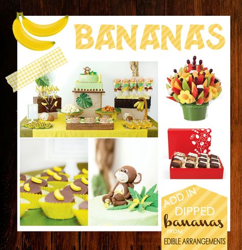 Adorable Banana themed party ideas! Monkey Themed Birthday Party, Monkey Party Ideas, Banana Party, Monkey Birthday Parties, Monkey Baby Shower, Monkey And Banana, Birthday Party Desserts, Monkey Birthday, Party Hostess