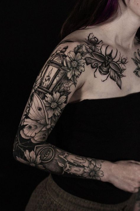 Best 30+ spooky floral tattoo you must try this year Thigh Tattoos For Women, Back Piece Tattoo, Prison Tattoos, Underboob Tattoo, Tattoos For Women Half Sleeve, Upper Arm Tattoos, Floral Tattoo Sleeve, Thigh Tattoos, Spooky Tattoos