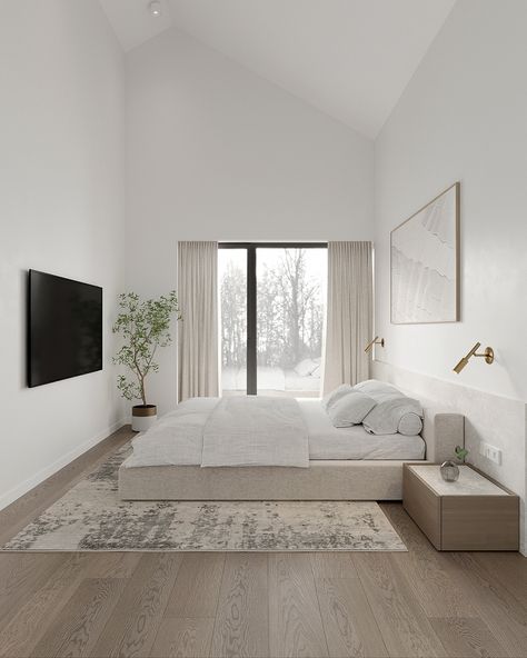 Tall Ceiling Bedroom Ideas, Masculine Bedroom Decor, Modern Minimalist Bedroom, Minimal Bedroom, Minimalist Bedroom Design, Dekorasi Kamar Tidur, Hus Inspiration, Modern Bedroom Design, Room Makeover Bedroom